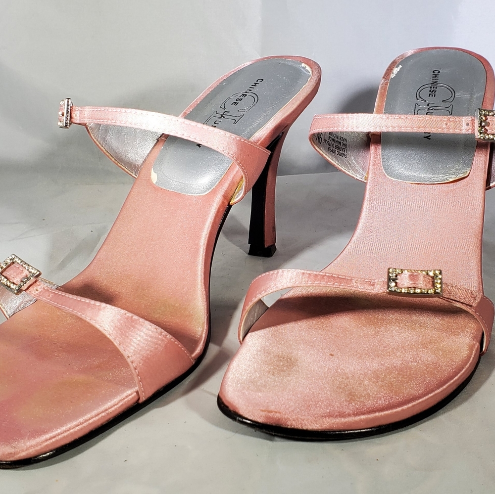 Dressy pink satin sandals